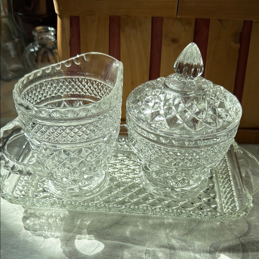 Elegant Vintage Crystal Sugar and Creamer Set